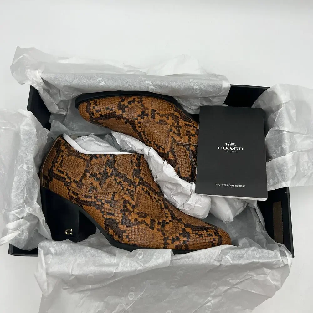 Coach Perri Snake Print Ankle Bootie Carmel Leather Westerncore